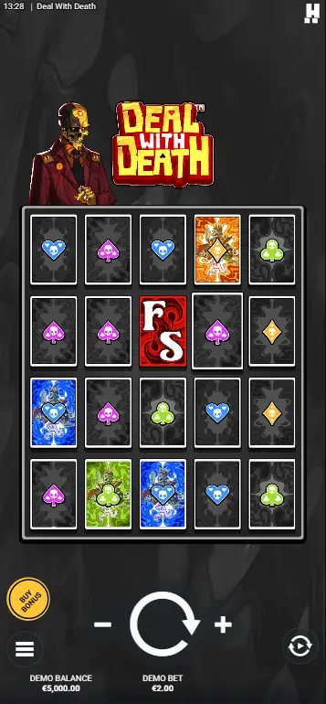 Deal With Death casino Poker Mode showing card hands across rows
